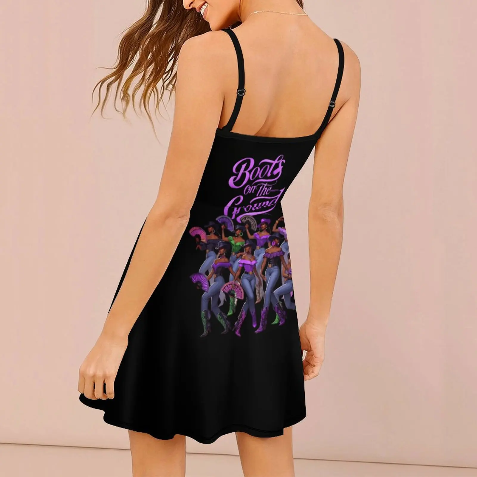 Exotic Boots on Ground Dance Women's Sling Dress Novelty  Vacations  Woman's Gown Strappy Dress Graphic Vintage