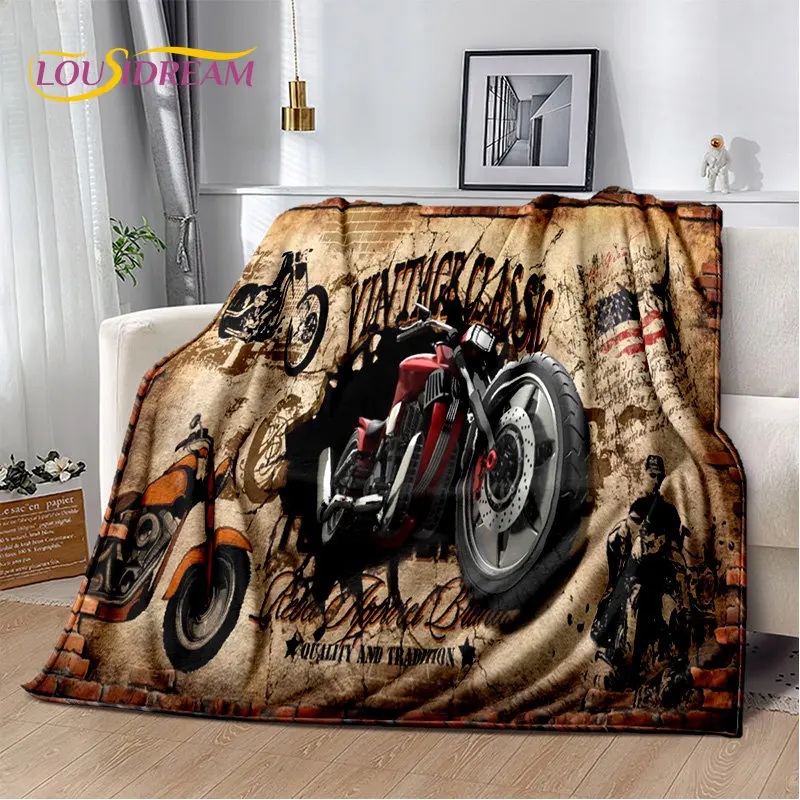 3D Retro Vintage Motorcycle Soft Plush Blanket,Flannel Blanket Throw Blanket for Living Room Bedroom Cover Beds Sofa Picnic
