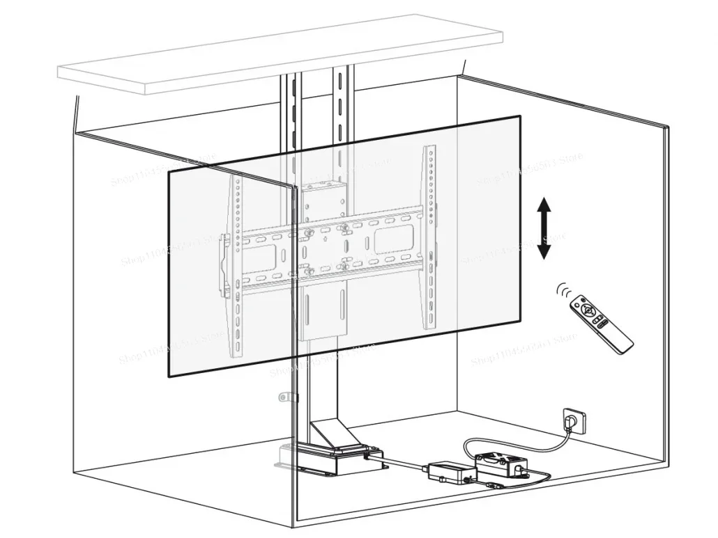 Motorized Hidden TV Cabinet Lift Electrically Height-Adjustable TV Bracket for Installation 32-70 Inches with Remote Control