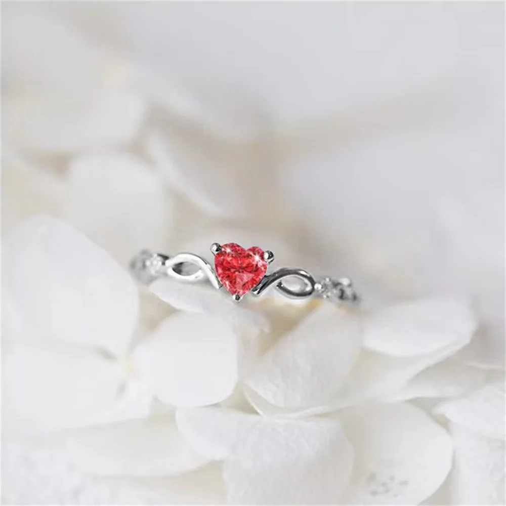 Store Promotion Price Heart Love Ring Exquisite Colorde Red Zircon Silvery Golden Ring For Women&Girl Fashion Charm Jewelry Gift
