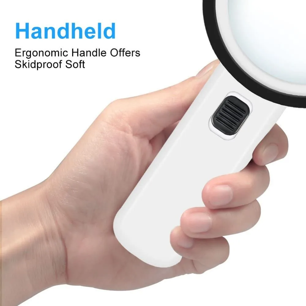 30x Handheld Magnifier 12 LED Illuminated Magnifier with Light for Elderly Reading Repair Jewellery Children Student Magnifier