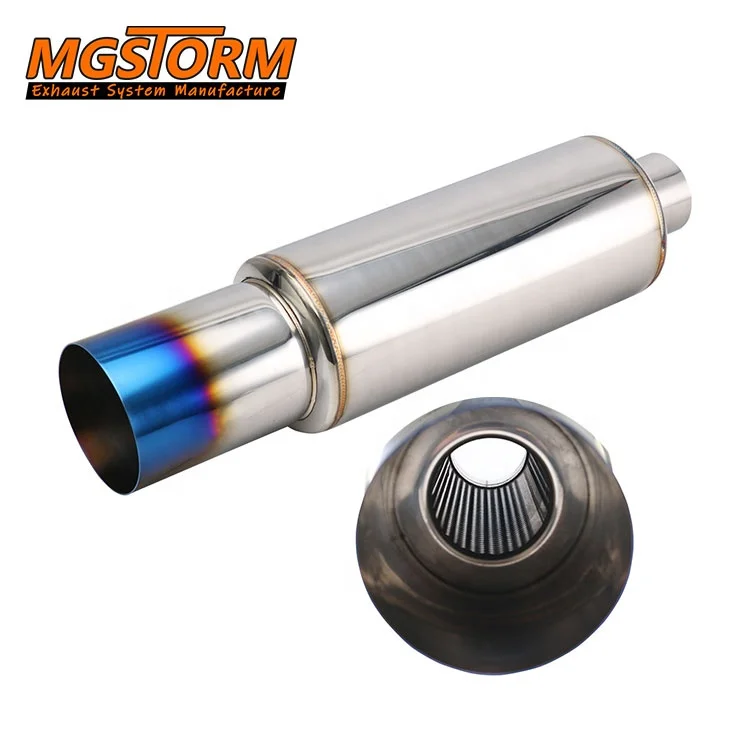 Universal Racing Muffler 5inch Body Straight Through 4inch Outlet Burnt Blue Tip Stainless Steel Straight Flow Exhaust Muffler