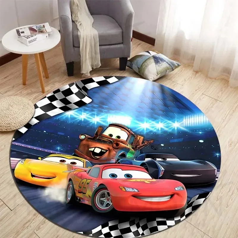 MINISO Disney Cars Lightning McQueen Round Rugs for Bedroom Floor Mats for Kids Room Chair Mat Carpet Living Room Home Decor