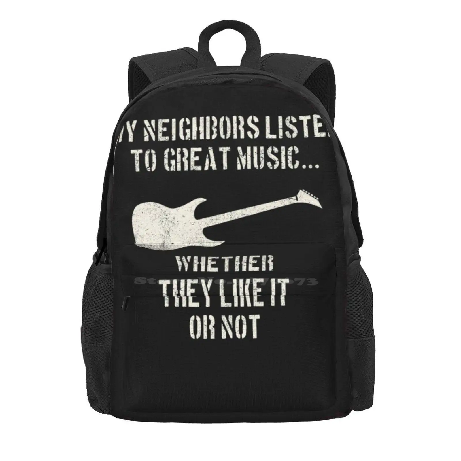 Guitar | My Neighbors Listen To Great Music | Guitarist Hot Sale Schoolbag Backpack Fashion Bags Musical Instruments Blues Band