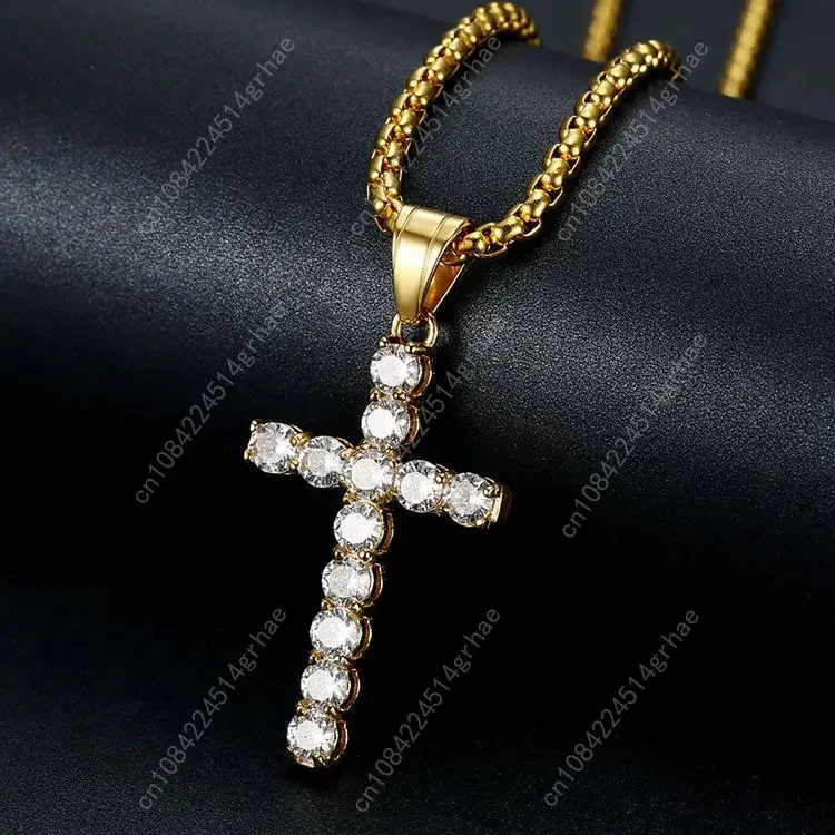 الذهب اللون قلادة مجوهرات من صلب لا يصدأ رجل إمرأة الزفاف موضة الصليب تشيكوسلوفاكيا الزركون حجر قلادة قلادة هدية عيد الميلاد