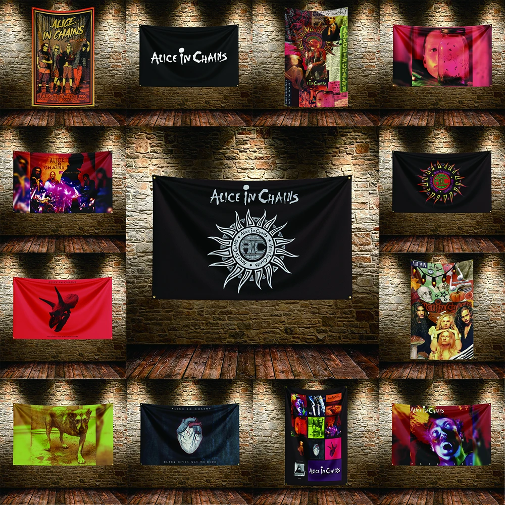 Alice in Chains Music Flag HD Printed Fade Resistant Hanging Banner For Camping Indoor Livingroom Wall Home Festival Party Decor