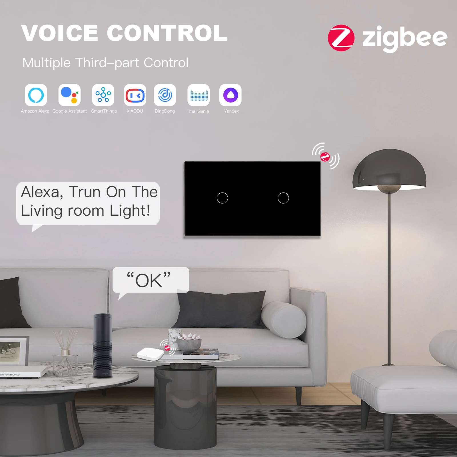 BSEED Zigbee Smart Light Switches 2/3/4/6Gang Double Wall Touch Switches Tuya Smart Life Alexa App Control Neutral Version