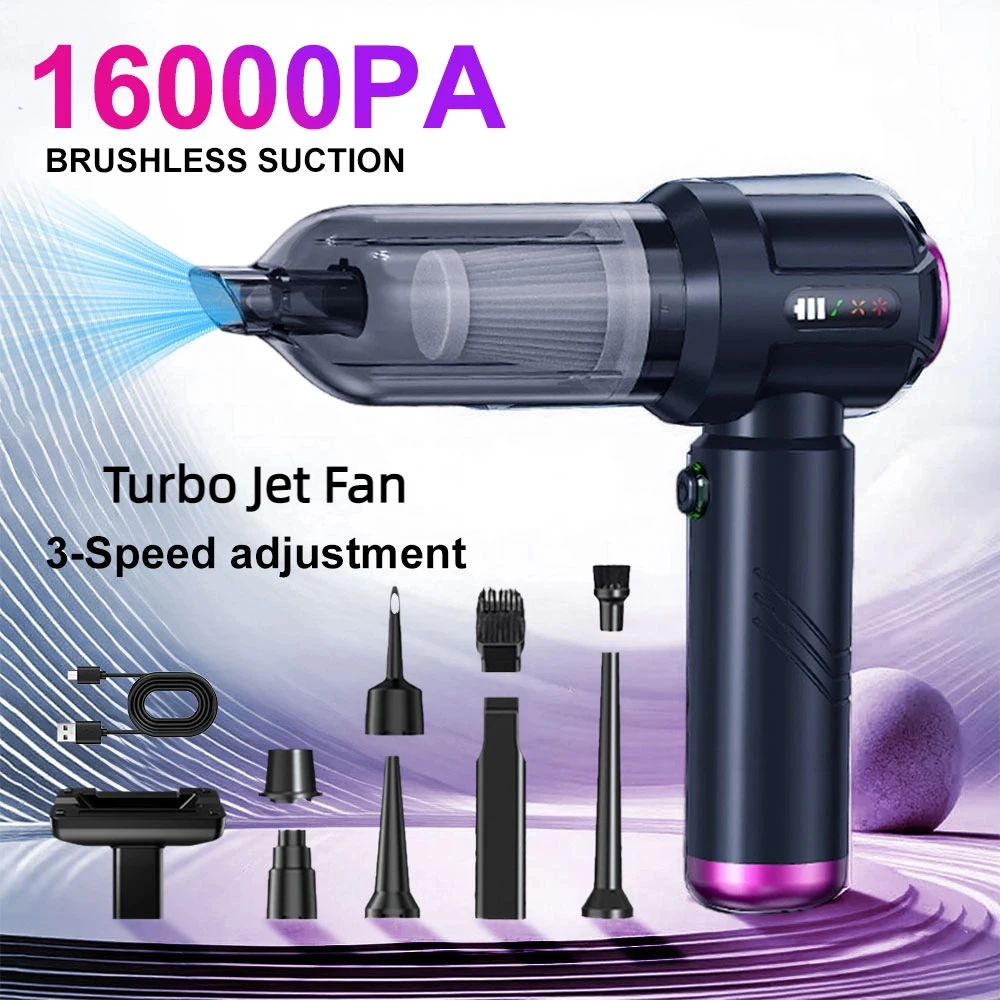 

Портативный автомобильный пылесос с зарядкой типа C, нагнетатель, инструмент для сушки феном, удаление пыли, электрическая воздушная тряпка, 3 регулируемые шестерни