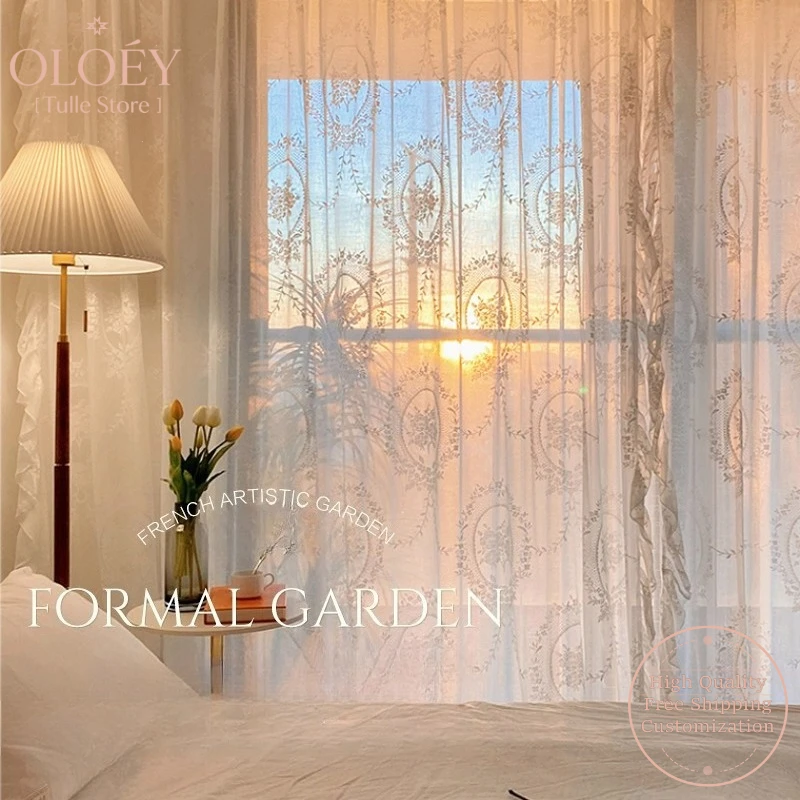 

French Style White Sheer Curtains Lace Voile Panels for Balcony Living Room Bedroom Simple Modern Light Diffusing Drapes Sheer