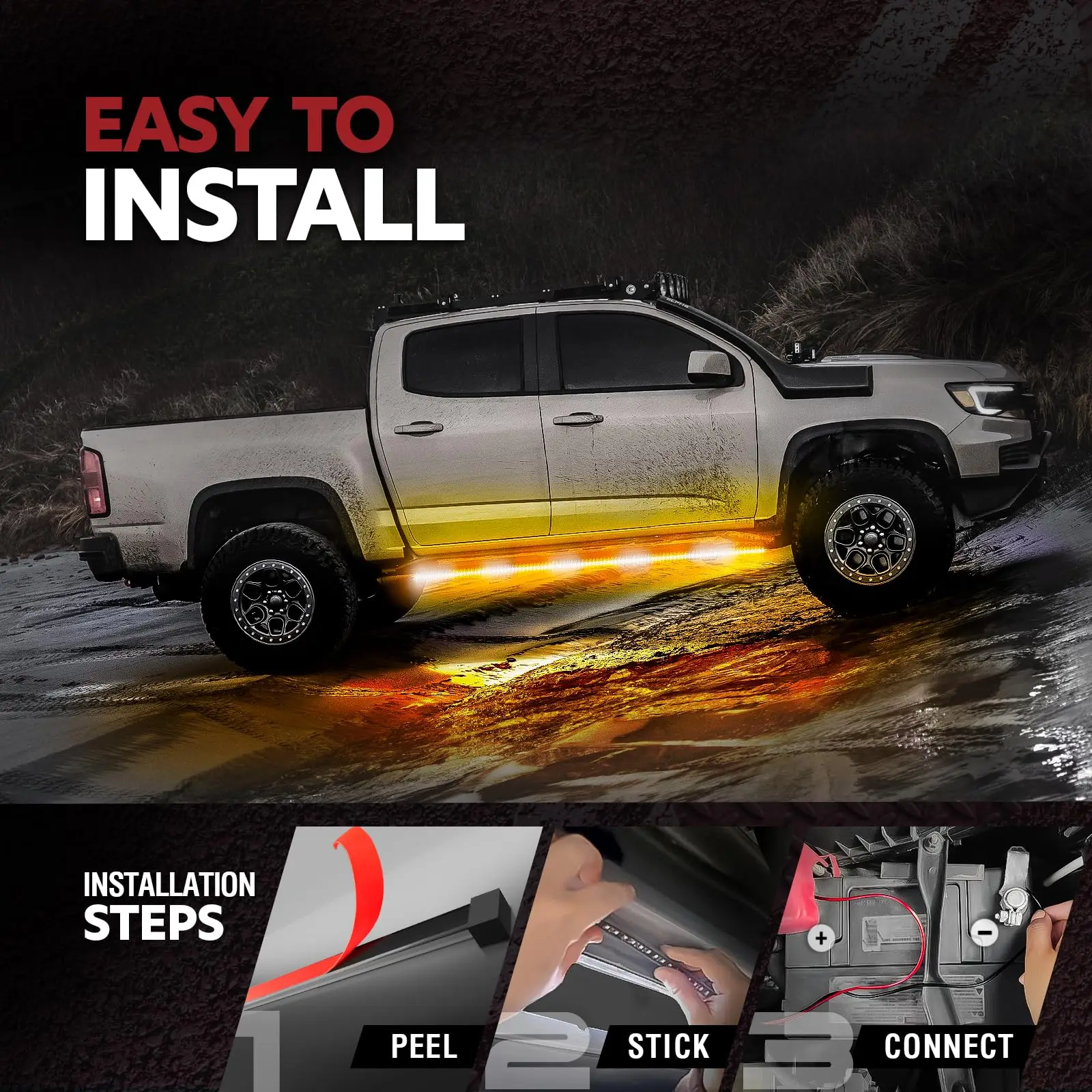 2PCS 63 "LED Striscia di luce stroboscopica Resistente alle intemperie Luci di emergenza per pedana con telecomando Luci lampeggianti ambrate e bianche