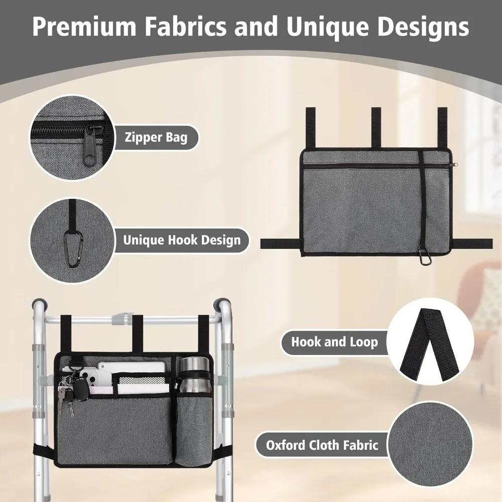 Large Capacity Walker Bag Cup Holder Included Hands Free Storage Walker Organizer Pouch Adjustable Strap