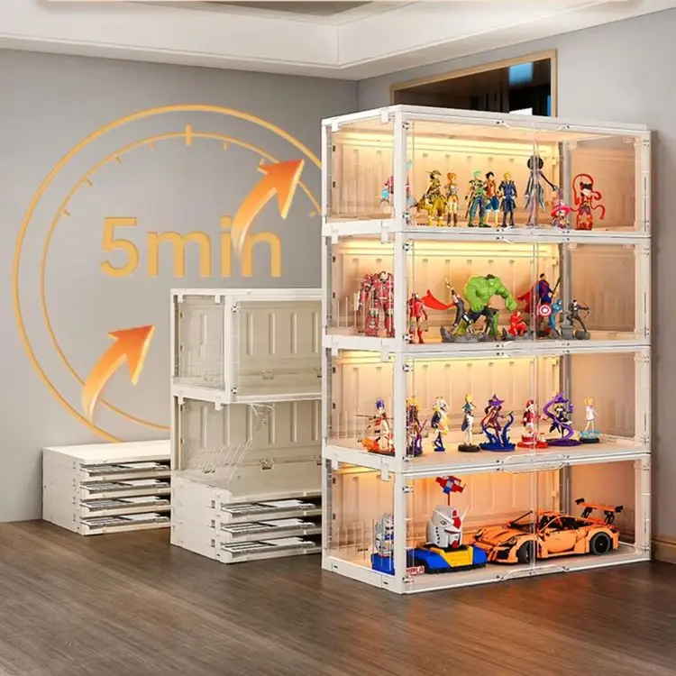 Free Installation Figure LEGO Display Cabinet Transparent Storage with Light Applicable Model Building Block Toy Display Rack