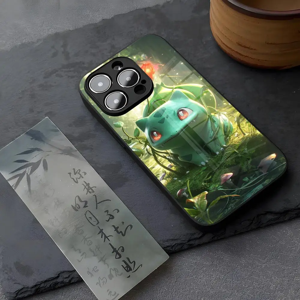 Pokémon Bulbasaur Phone Case Tempered Glass For iPhone 14 15 13 12 11 Pro XS Max Plus Mini X XR 8 7 6s SE2020 Coque