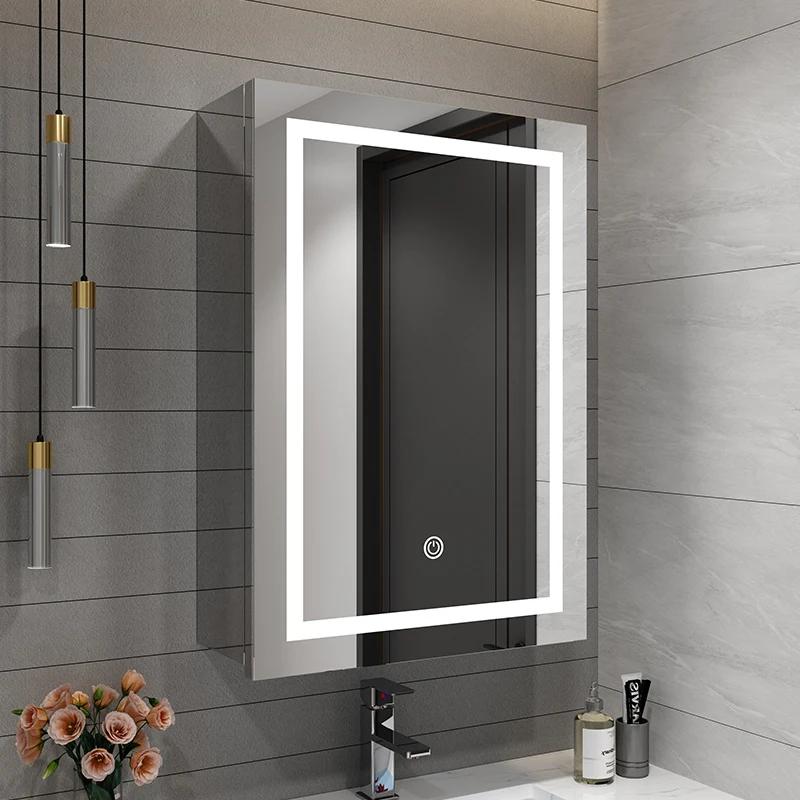 

Lighting bathroom mirror cabinet single door stainless steel wall-mounted medicine cabinet