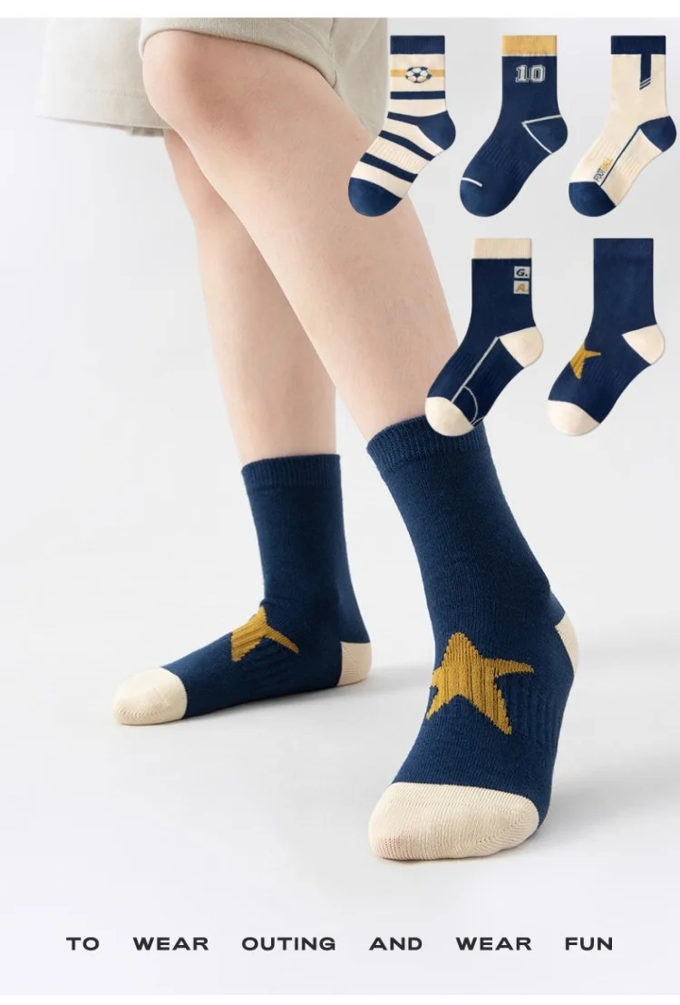 5 Paar Jungen Crew-Socken Frühling Herbst Baumwollsocken Kinder Sportsocken Atmungsaktiv – Detail 9