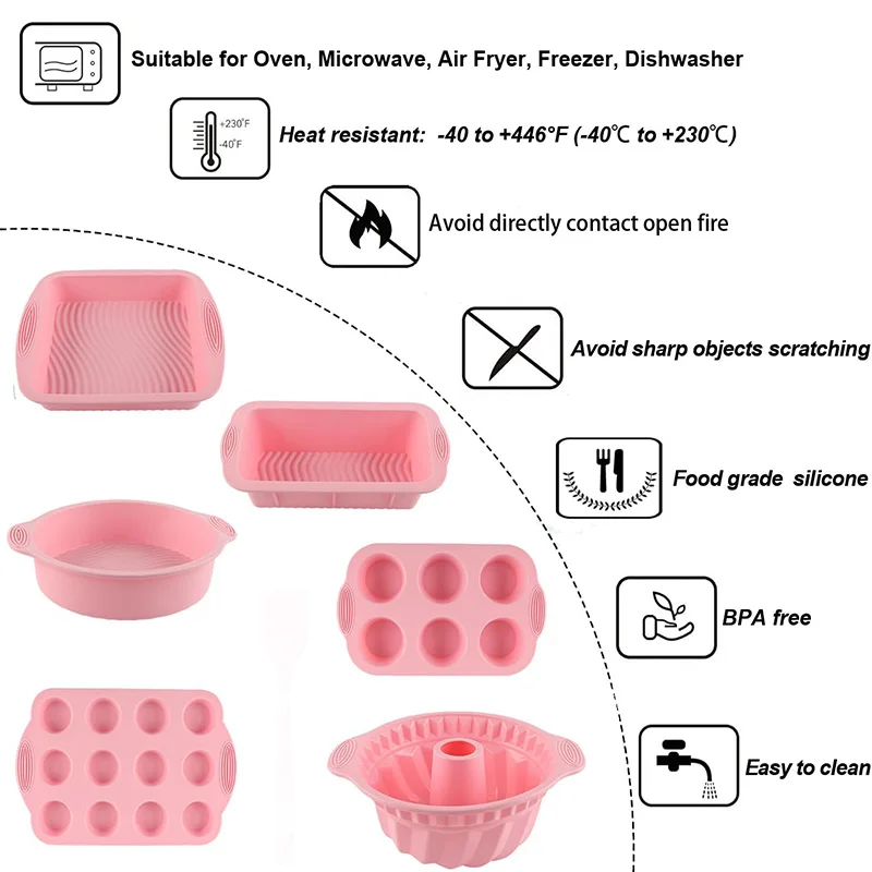 Nonstick Silicone Baking Cake Pan Cookie Sheet Molds Tray, Heat Resistant Bakeware Tools for Muffin Loaf Bread Pizza Cupcake