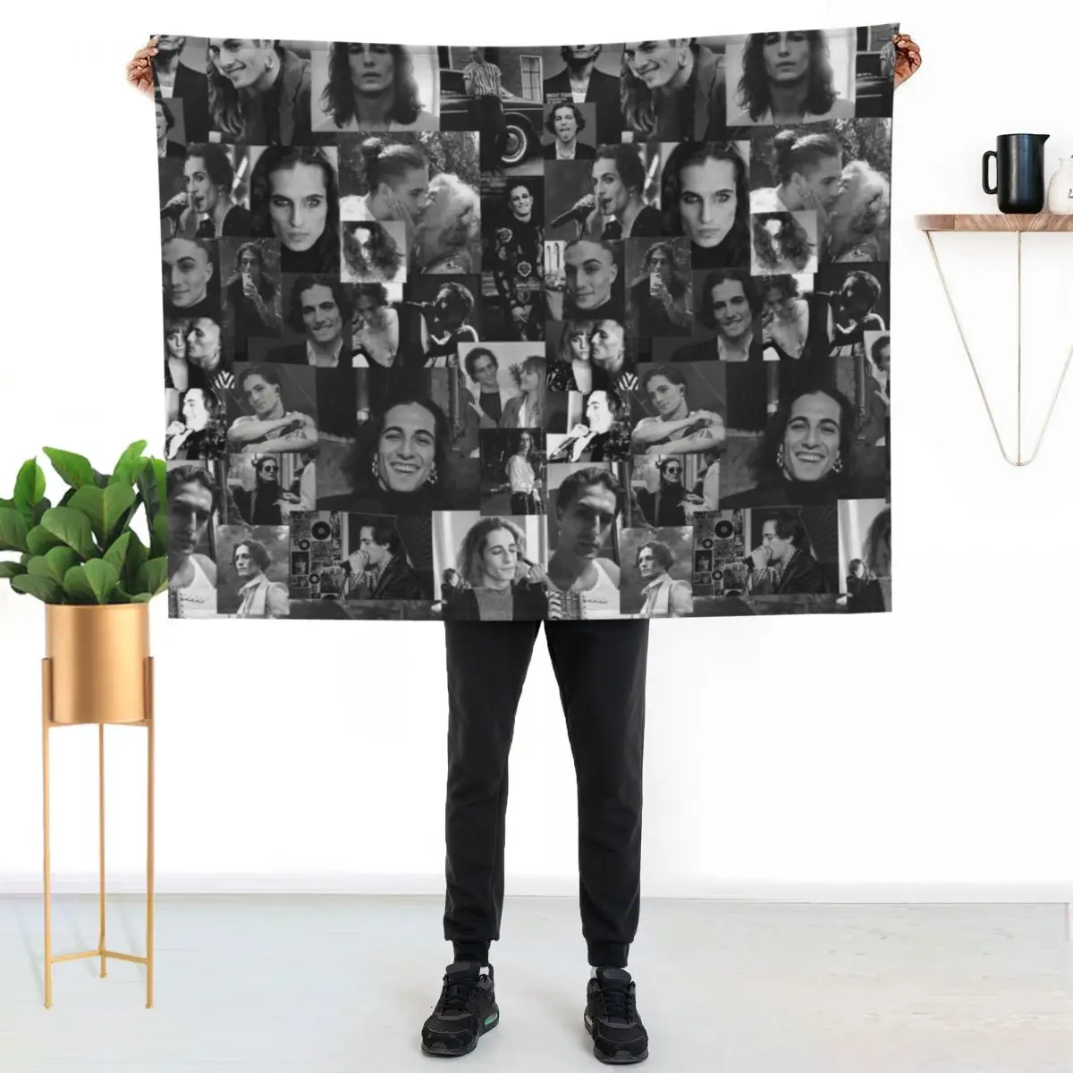 

Damiano David collage photos bw Throw Blanket Warm Comfortable Blanket for Office Napping
