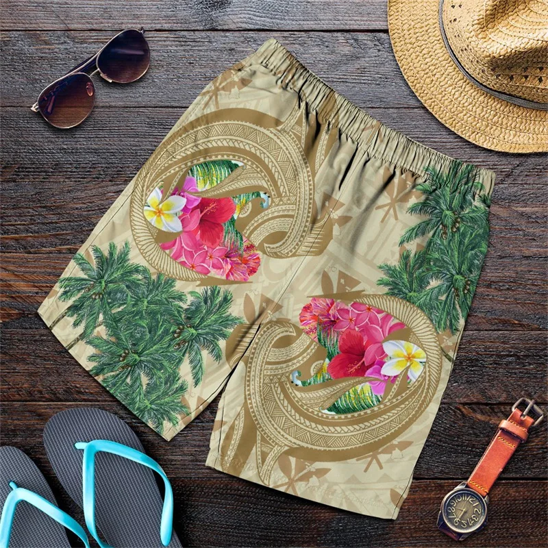 Turtle And Sharks Men Shorts Kanaka Maoli Palm Trees Hawaii Beach Shorts Swim Short Trunks Gym Ice Shorts Boy Board Short Pants