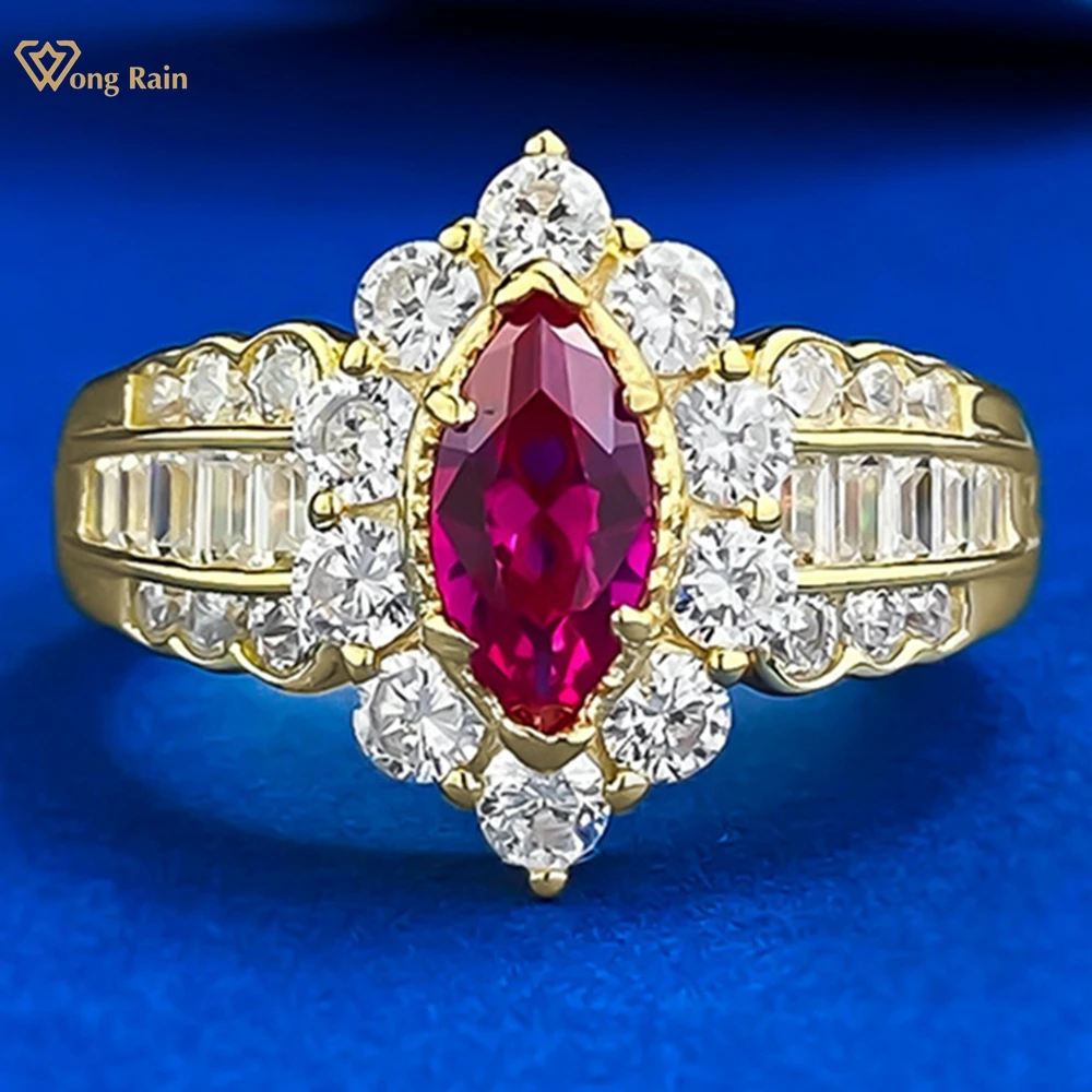 

Wong Rain Vintage 925 Sterling Silver Marquise Cut 4*8 MM Ruby Sapphire High Carbon Diamond Gems Ring Fine Jewelry Wholesale