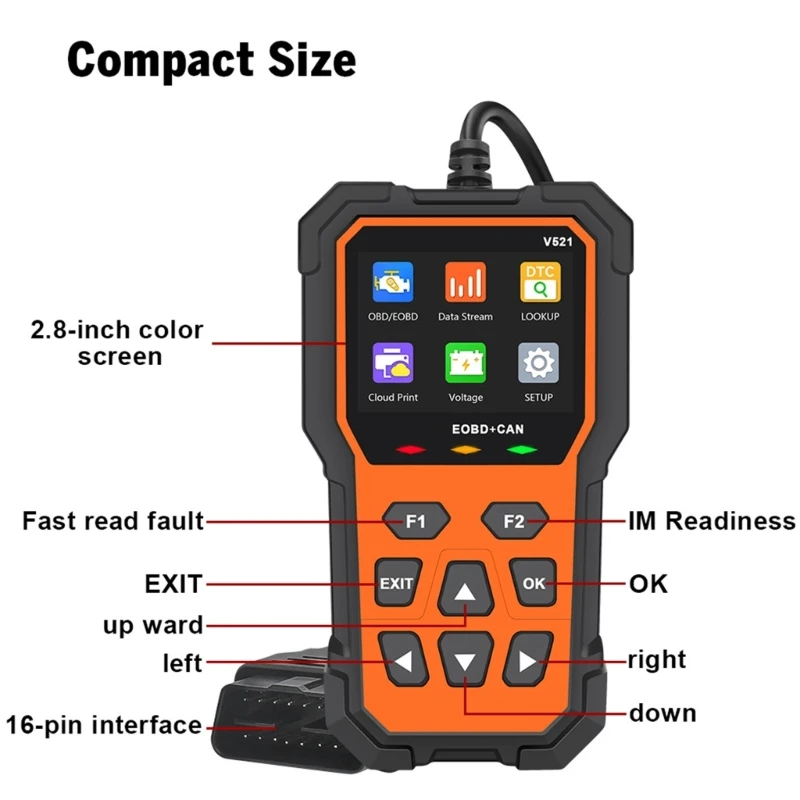 Engine Fault Code Diagnostic Device V521 OBD2 Scanner Check Engine Light Car Fault Tester with Clear Explanation Feature J60F