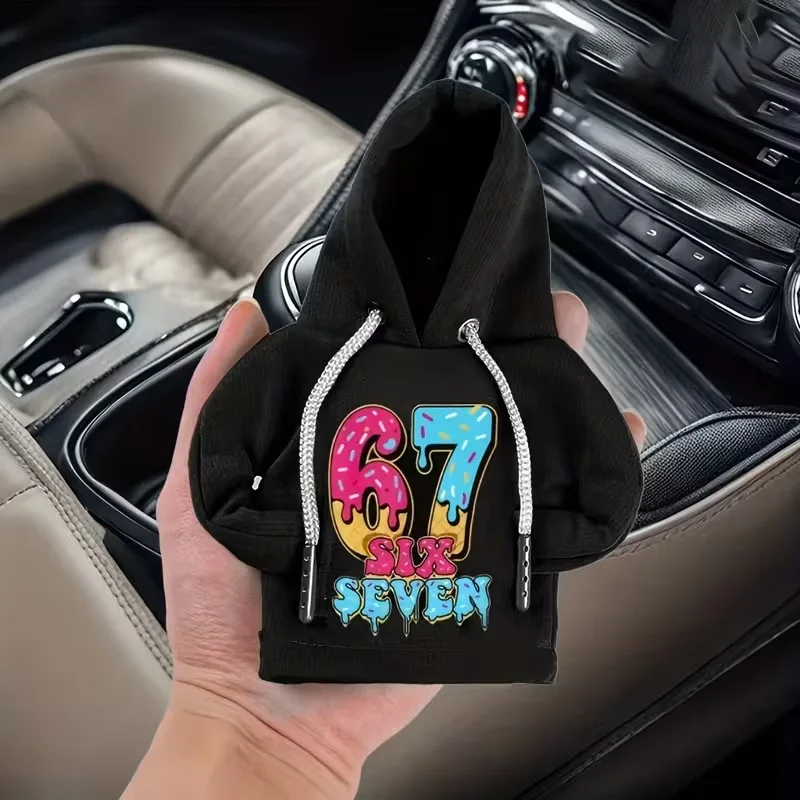 Mini-Hoodie, Schalthebel-Kopfbedeckung, modischer Auto-Schaltknauf, kleiner Pullover, staubdichtes Auto-Innenraumzubehör, schwarz – Detail 4