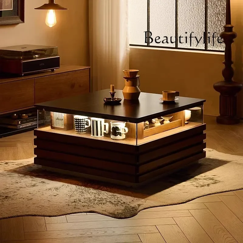 

Nordic rock panel coffee table solid wood lighting atmosphere black walnut modern black square