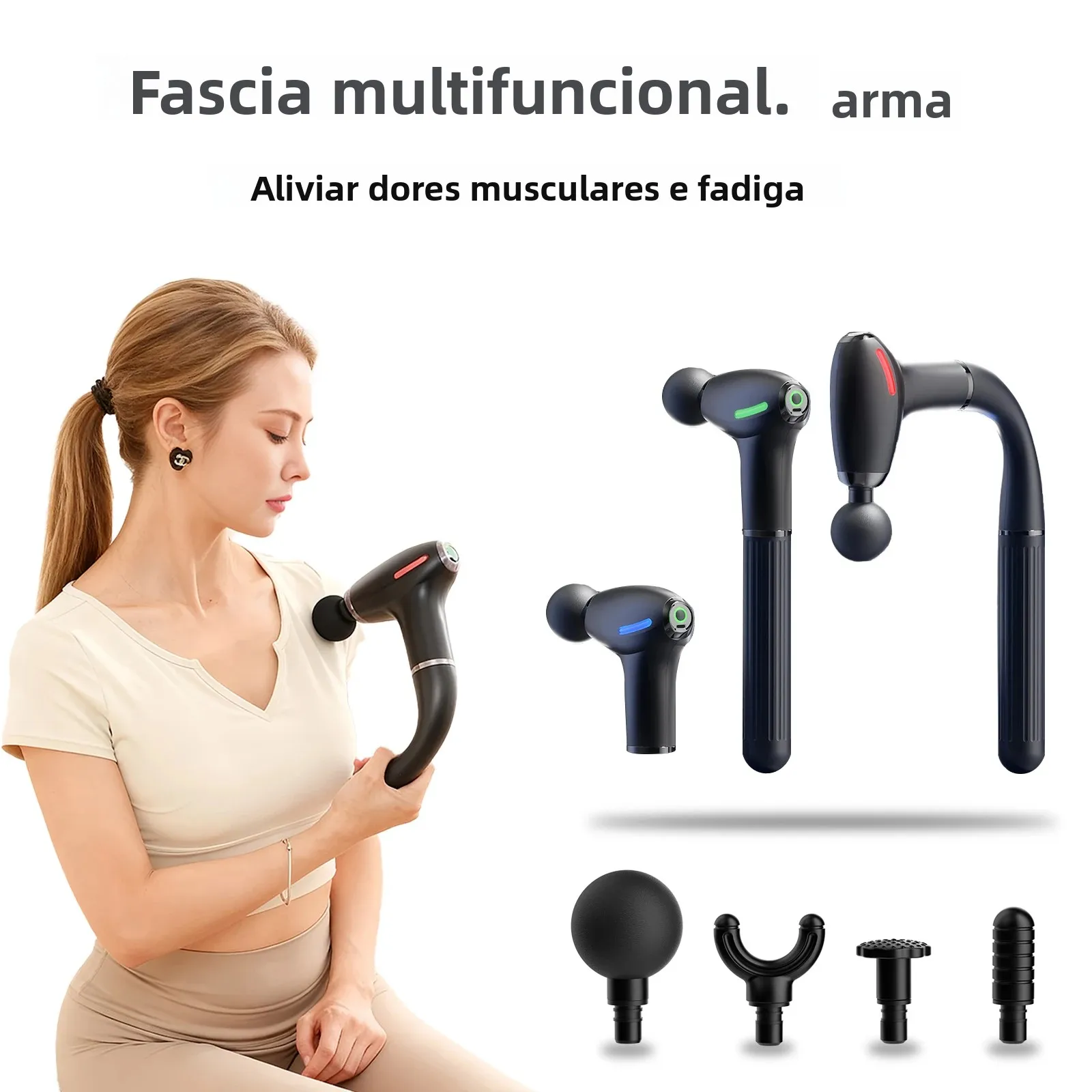 Pistola de fáscia funcional mulit com alça estendida, massageador traseiro de percussão para relaxamento muscular, massagem corporal na cintura traseira