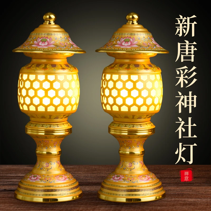 A PAIR 2pcs Buddhism high grade HOME Temple shrine enshrine worship bring wealth money good luck buddha God of wealth lamp 28cm