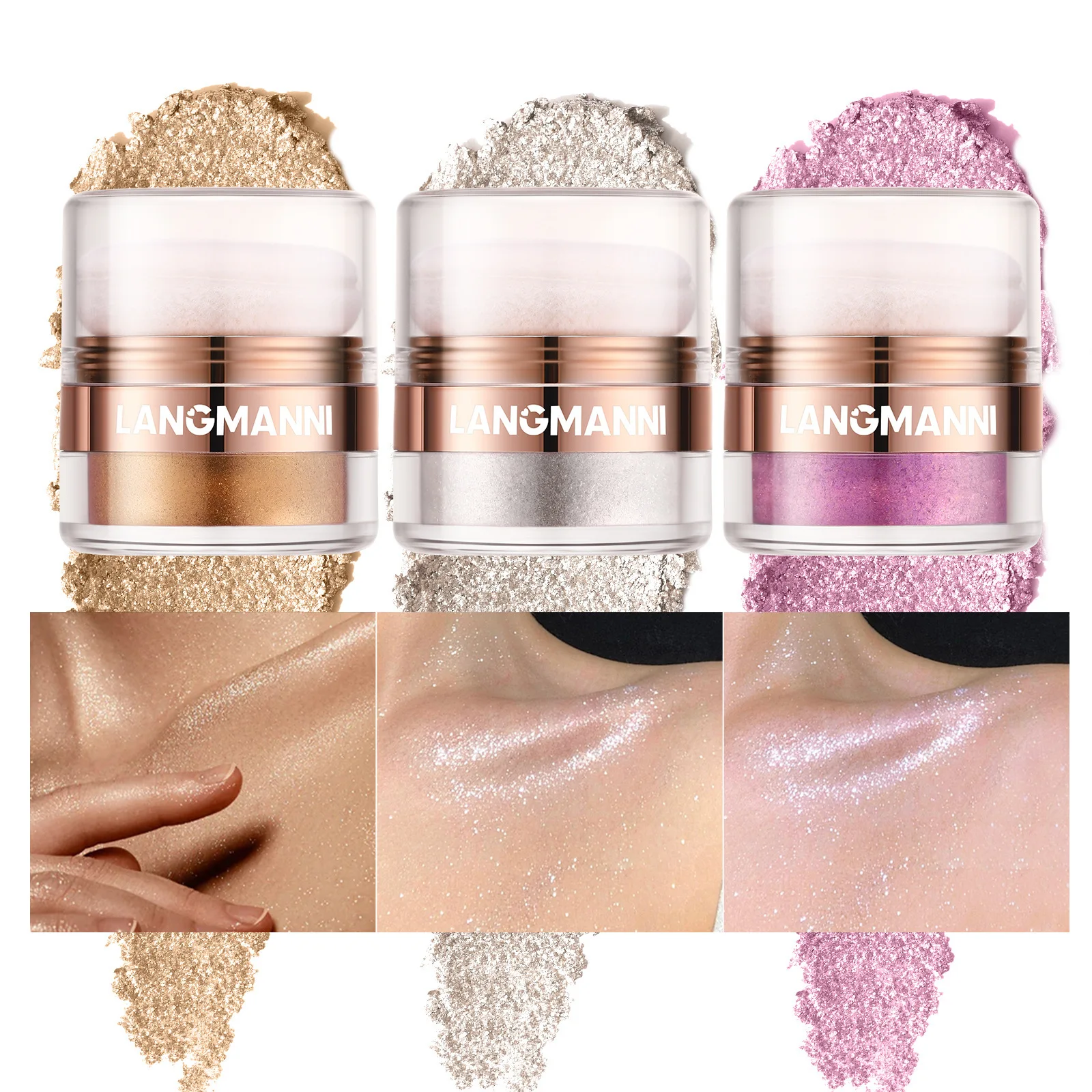 

LANGMANNI Makeup Diamond Glow Highlighter Body Shimmer Highlighter Powder Makeup Glitter Powder for Face Body Base Makeup