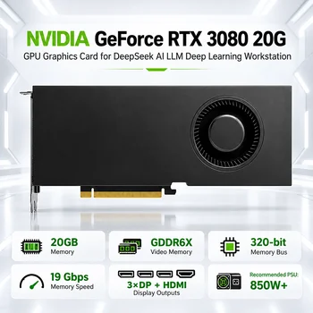 Tarjeta Gráfica Aceleradora GPU RTX 3080 20GB GDDR6X con Triple Ventilador para Estación de Trabajo de Aprendizaje Profundo, DeepSeek AI LLM y Estable Diffusion 1