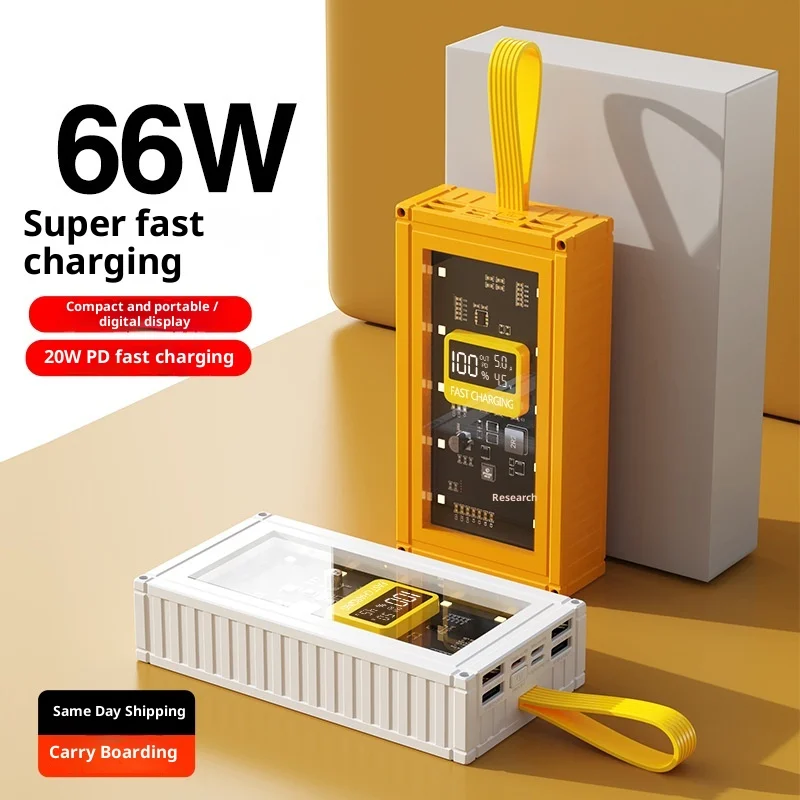 ميكا شفافة شحن سريع حاوية شاشة ديجيتال قوة البنك 20,000 مللي أمبير سعة كبيرة جدًا مصدر طاقة متنقل