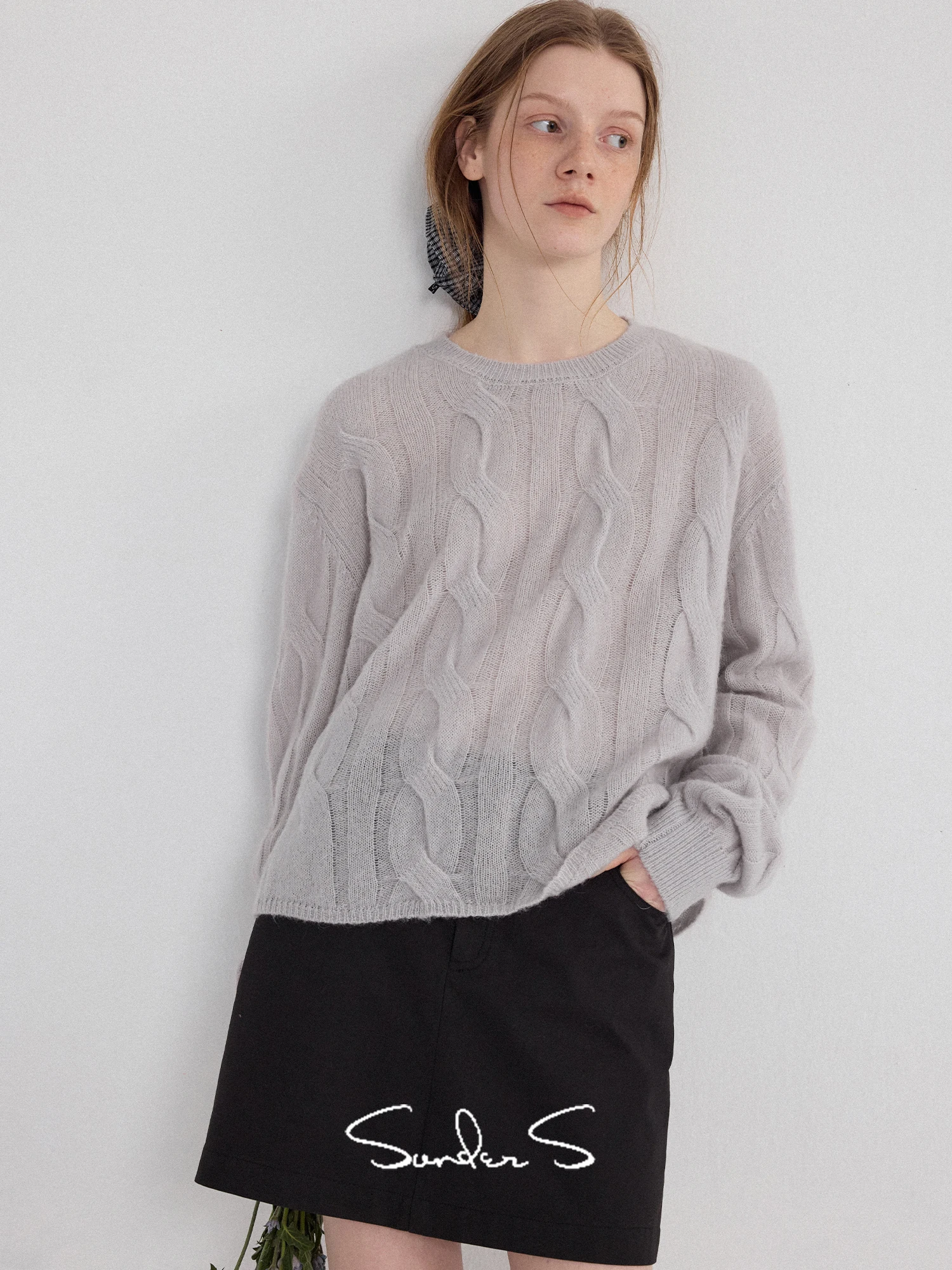 

Ультрамягкий пуловер Crew Ne, простой свободный дизайн, женский вязаный шерстяной топ, прямой крой, длинный свеч, круглый Ne