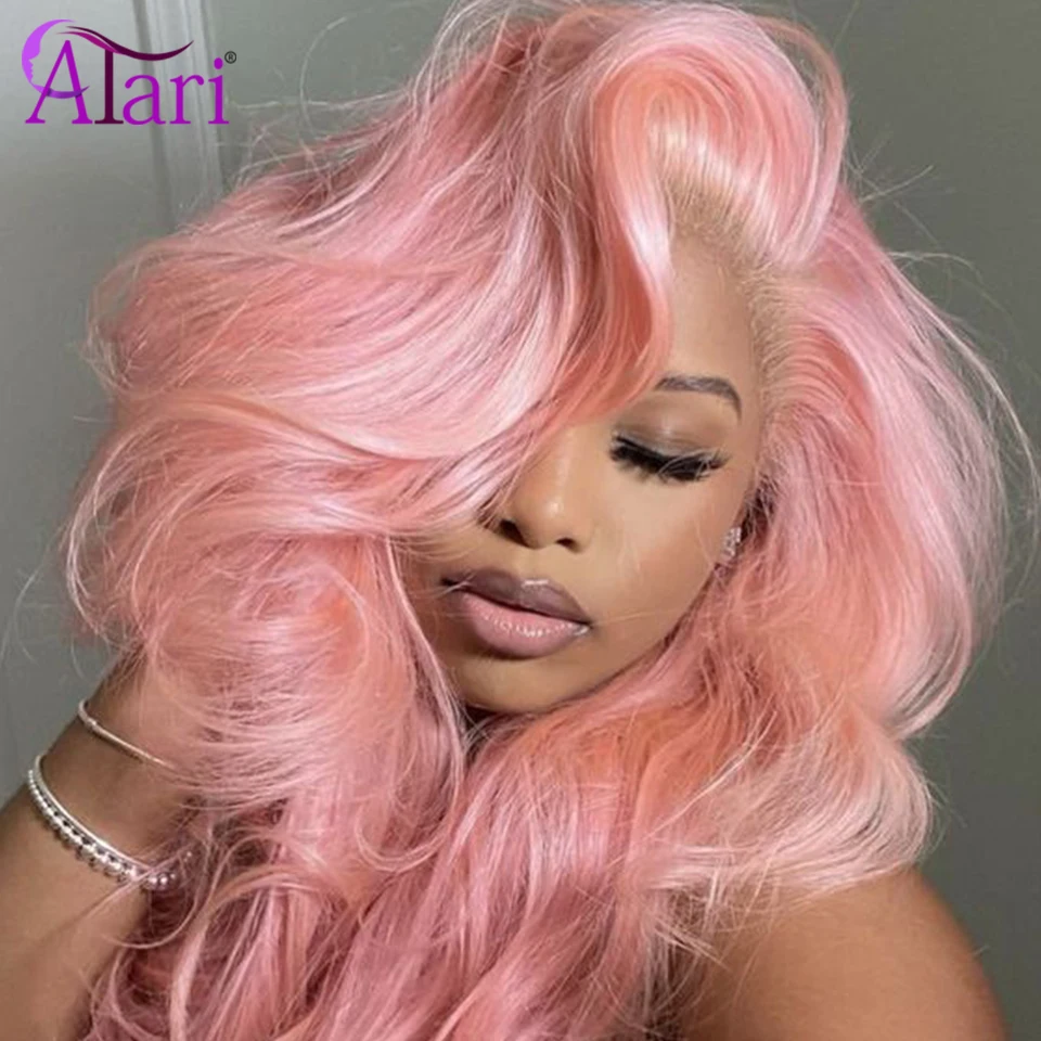 Rose Pink 13x4 Lace Frontal Human Hair Wigs Transparent 13x6 Lace Front Body Wave Wig Pre Plucked 613 Colored Pink Lace Wig