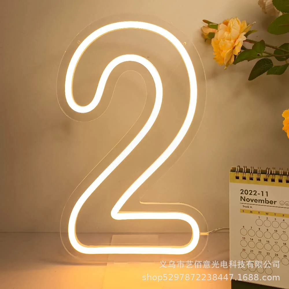 38cm Led Neon Number Signs Light USB Powered Acrylic LED Neon Lights Birthday Wedding Anniversary Backdrop Decorations