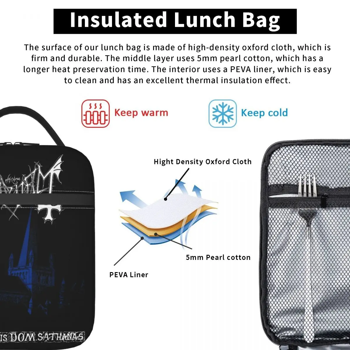 Mayhem Black Metal Band borsa per il pranzo isolata borsa per alimenti scatole per il pranzo termiche riutilizzabili per l\'ufficio scolastico