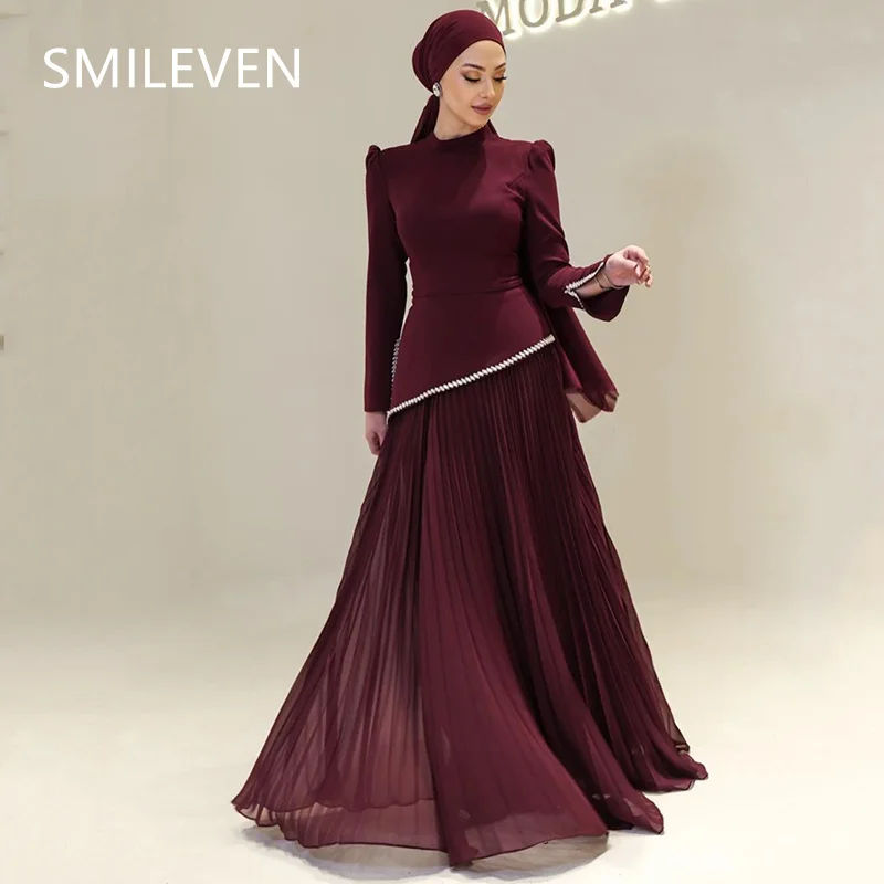 

Smileven Modest A-line Long Sleeves Beading Applique Prom Dressess Sadui Arabia Luxury Party Evening Dress Gift Customized 2025