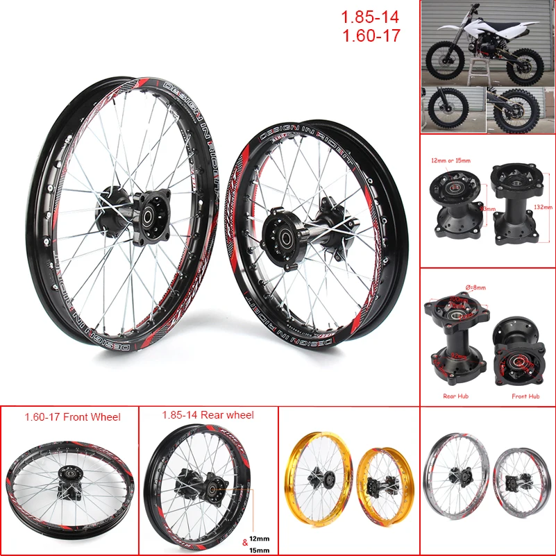 

12mm 15mmFront 1.60-17" inch Rear 1.85-14" inch Alloy Wheel Rim For KAYO HR-160cc TY150CC Dirt Bike Pit bike 14 17 inch wheel