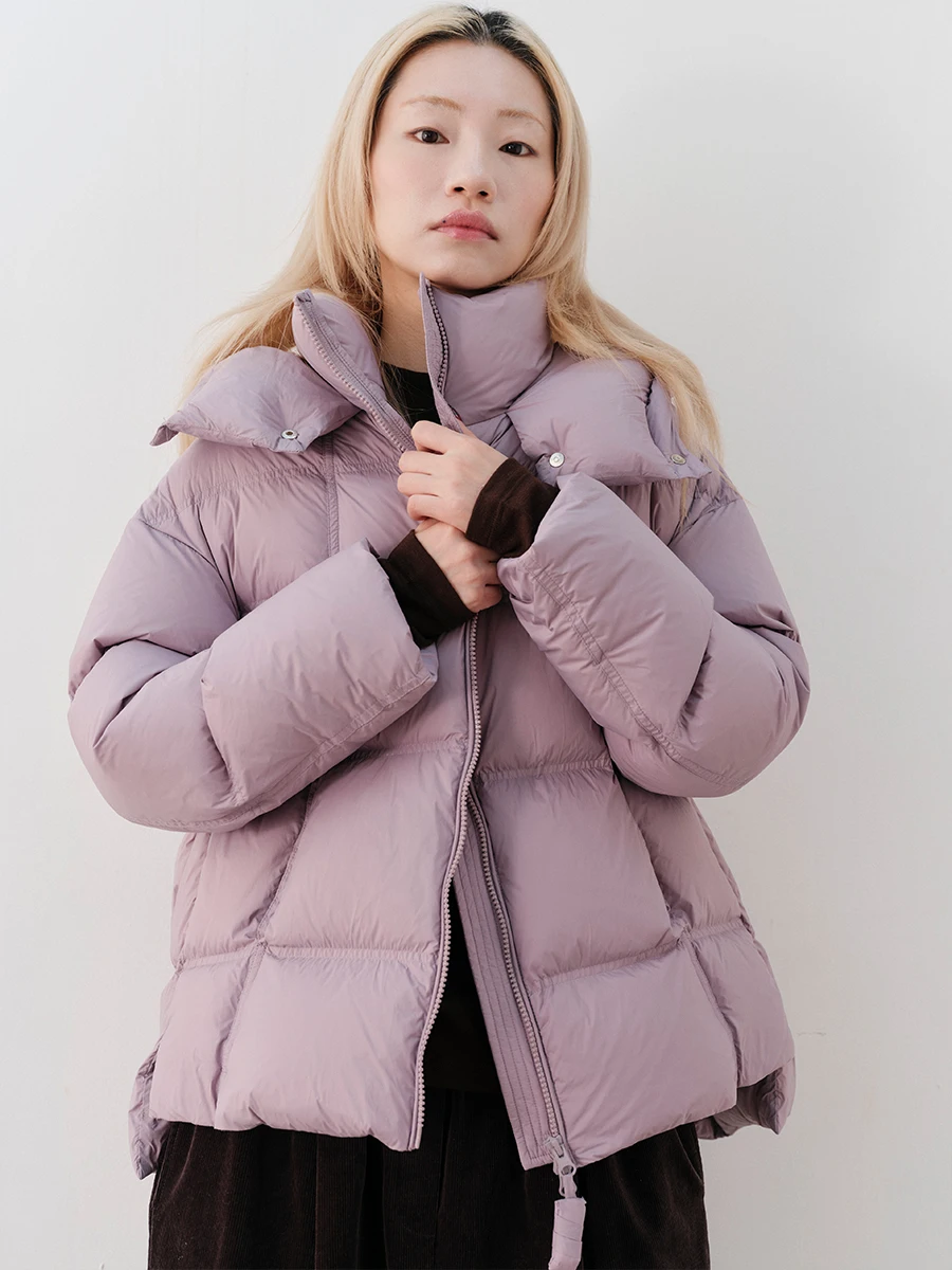 

Women's Outdoor Windproof ort down Jaet 90% White Goose down 800FP Puffin Hooded Irregular Design Faux Fur Trimmed