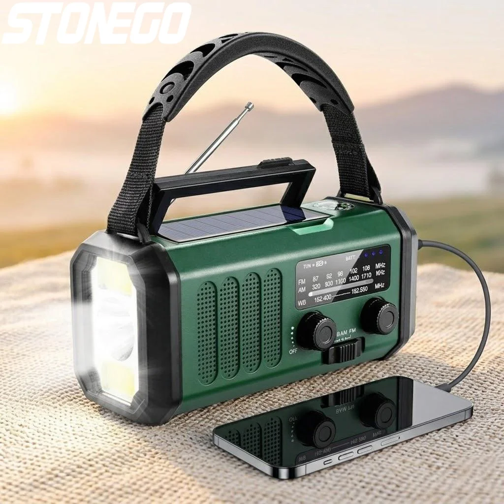 

Радиоприемник с солнечной батареей и ручным приводом 10000 мАч, AM/FM, оповещение о погоде, зарядка USB-C, фонарик, сигнализация SOS, компас, портативное снаряжение для выживания