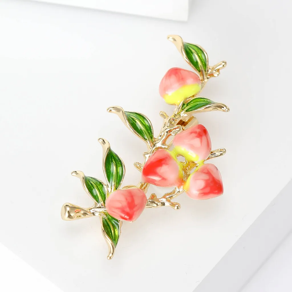 Fashion Peach Grape Shape Lapel Pins Sweet Fruit Enamel Brooches Women Girl Party Dress Badge Jewelry view 4