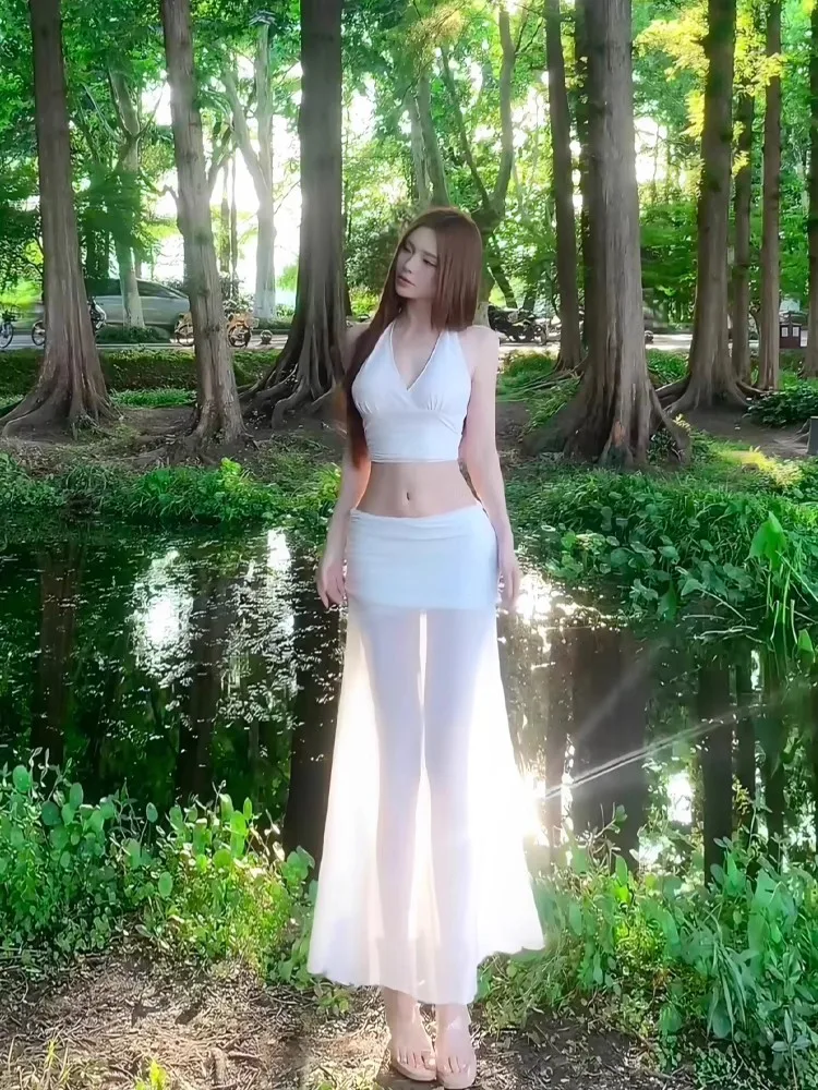 

Комплект из длинной юбки и топа SYJ Pure Desire Sexy Neline Bal Me с панелями, женский модный летний наряд с V-образным вырезом