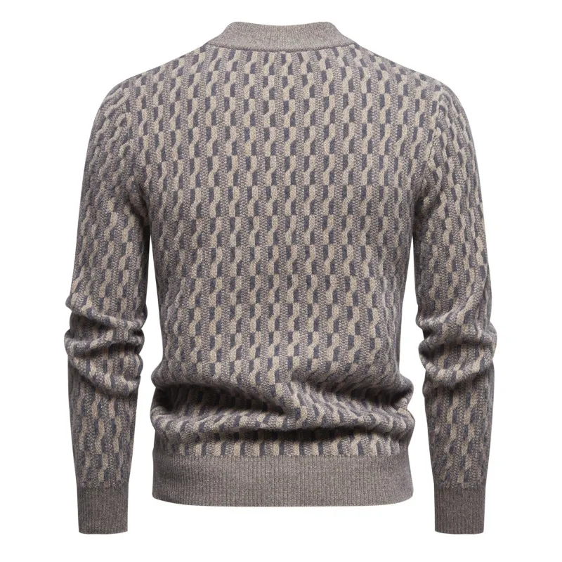 New Autumn and Winter Knitted Sweater Round Neck Fashionable Printed Warm and Slim Fit Pullover Sweater Men