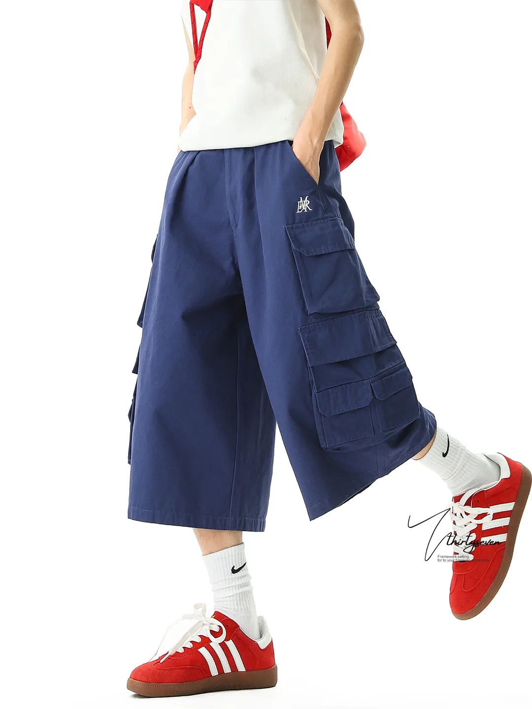 

Мужская повседневная рабочая одежда в стиле ретро в японском стиле с множеством кетов, свободные брюки прямого кроя на семь футов