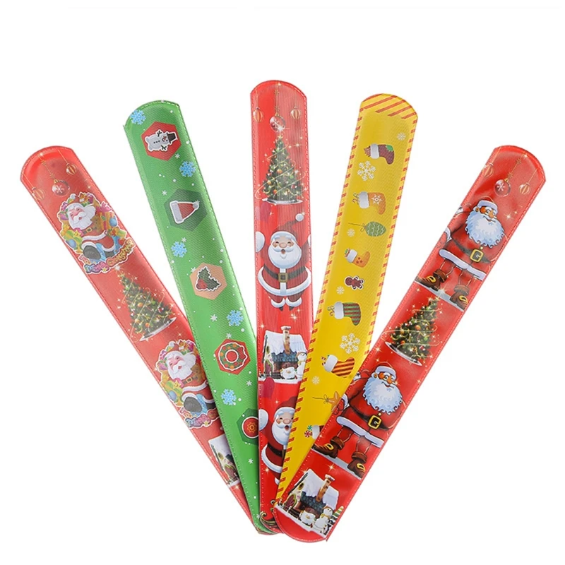 Christmas Slap Bracelet Elk Design Cartoon Hand Funny Holiday Kids Novelty PVC+Steel Santa Pattern