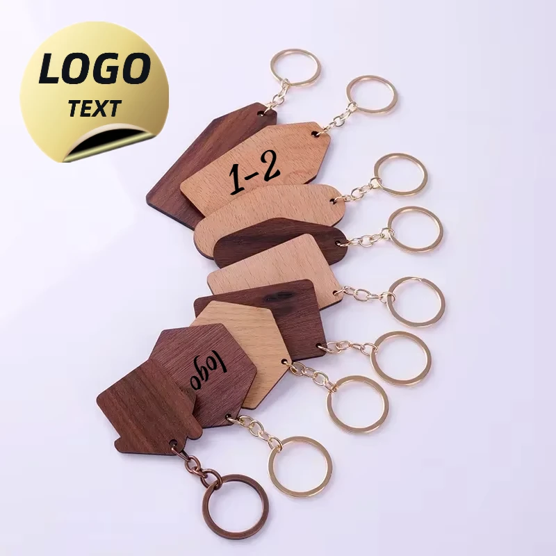 

Laser Engrave Hotel Number Wood House Keychain Custom Logo Woode Blank Key Chains Personalize Holders Company Name Key Chains