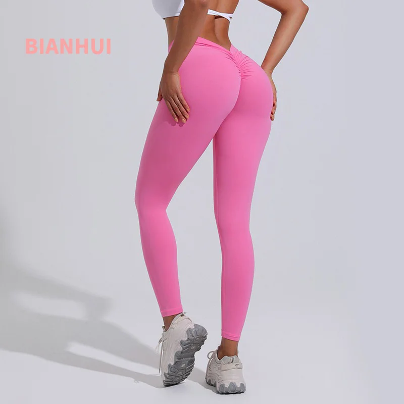 BIANHUI 2025 High Waist Women's Yoga Pants V Peach Butt Lifting Leggings Push Up Sports Fitness Peach Leggings Workout Gym