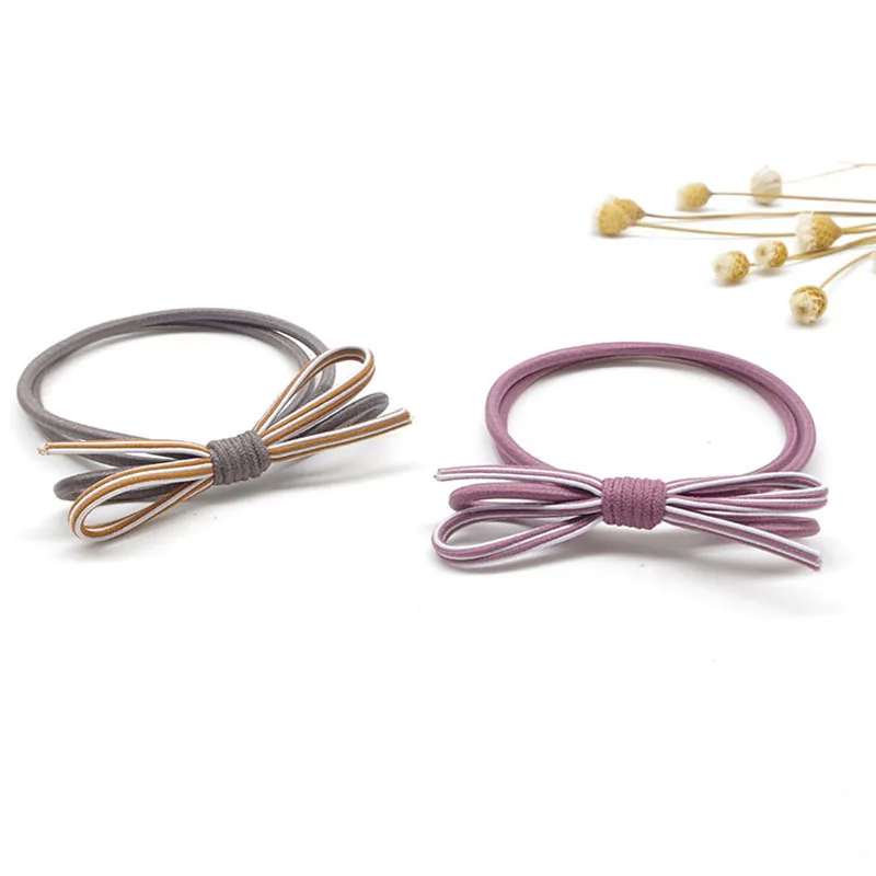 New Korean Style Hair Accessories with Small Fresh Leather Loop Headband Striped Bow Headband and Rubber Band for Tying Hair