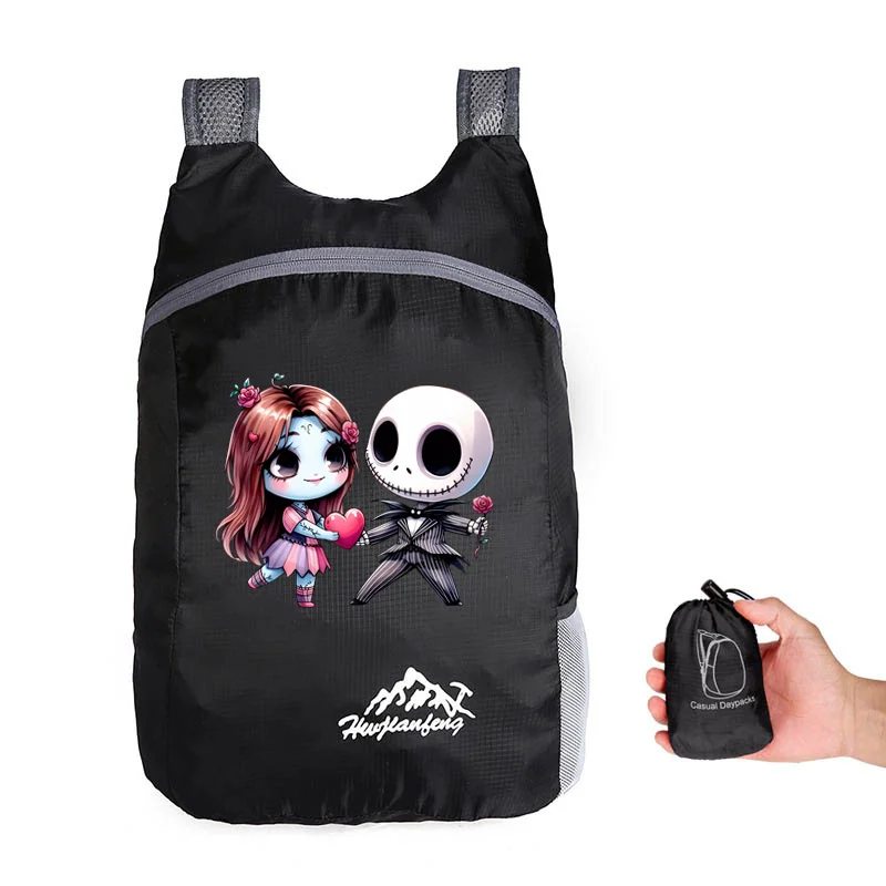 Disney\'s The Nightmare Before Christmas Jack Sally Outdoor Sport Portable Folding Backpack Storage Bag Casual Climbing Softpack