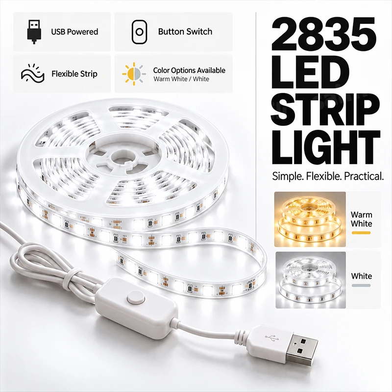 2835 SMD LED Strip Light USB Button Switch Uniform Bright Light For Shop Window Showcase Counter Retail Store Lighting Decor