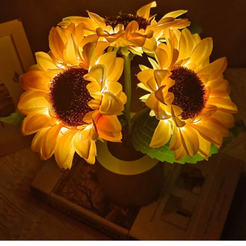 LED Sunflower Table Lamp Decorative Nightlight USB Rechargeable Lamp Light for Bedroom Home Party